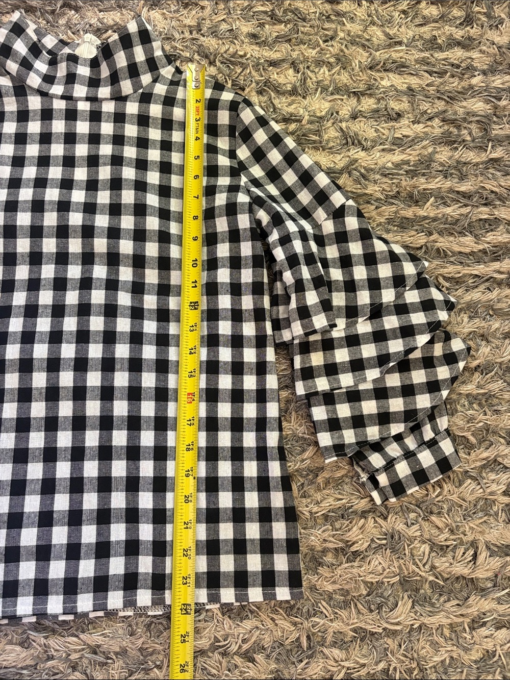 Black & White Cotton Blend Gingham Ruffle-Sleeve Top XS - Picture 5 of 9